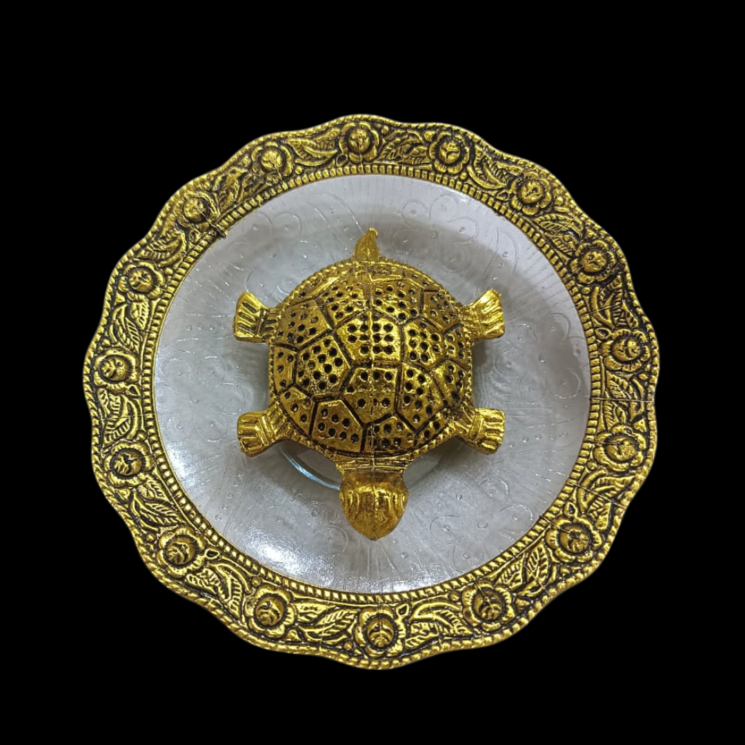 Golden Silver Tortoise on Marble Plate | Feng Shui Turtle Showpiece | Decorative Home Decor | Vastu Gift | Office Desk Decor | Housewarming Gift
