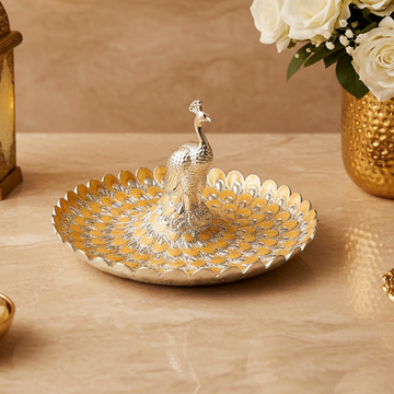 Peacock Serving platter | 1 Section Dry Fruit Tray | Decorative Candy Dish | Luxury Peacock Centerpiece | Wedding Gift | Home Decor Platter
