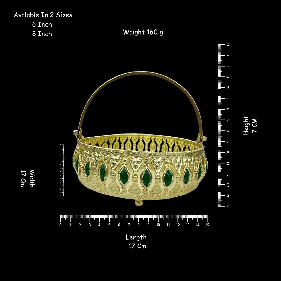 Meena Work Golden Decorative Basket with Elegant Handle & MDF Gift Box | Traditional Serving & Gift Basket | Decorative Home Décor