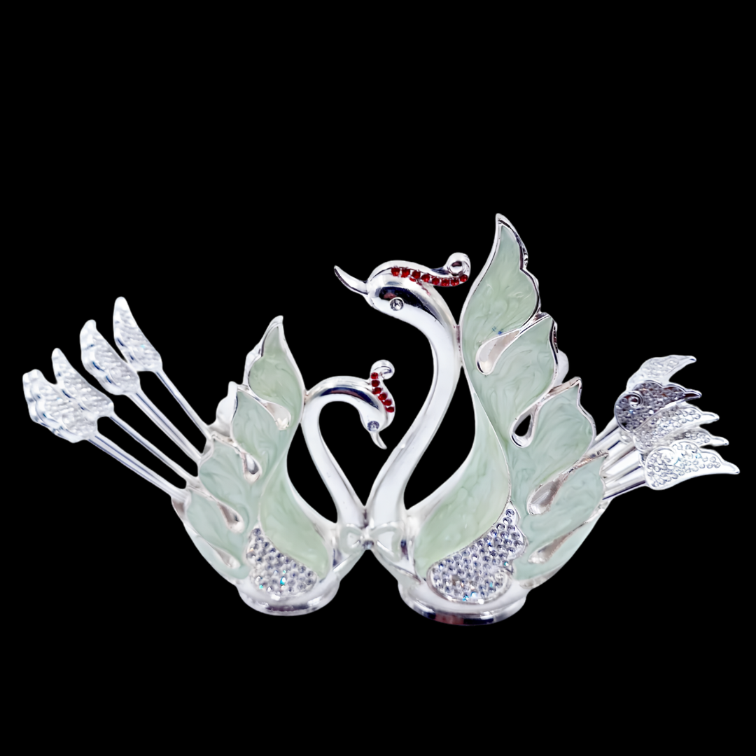 Silver Plated Swan Cutlery Holder Set with 6 Spoons & 6 Forks | Elegant Tableware & Serving Set | 16 cm Decorative Cutlery Stan