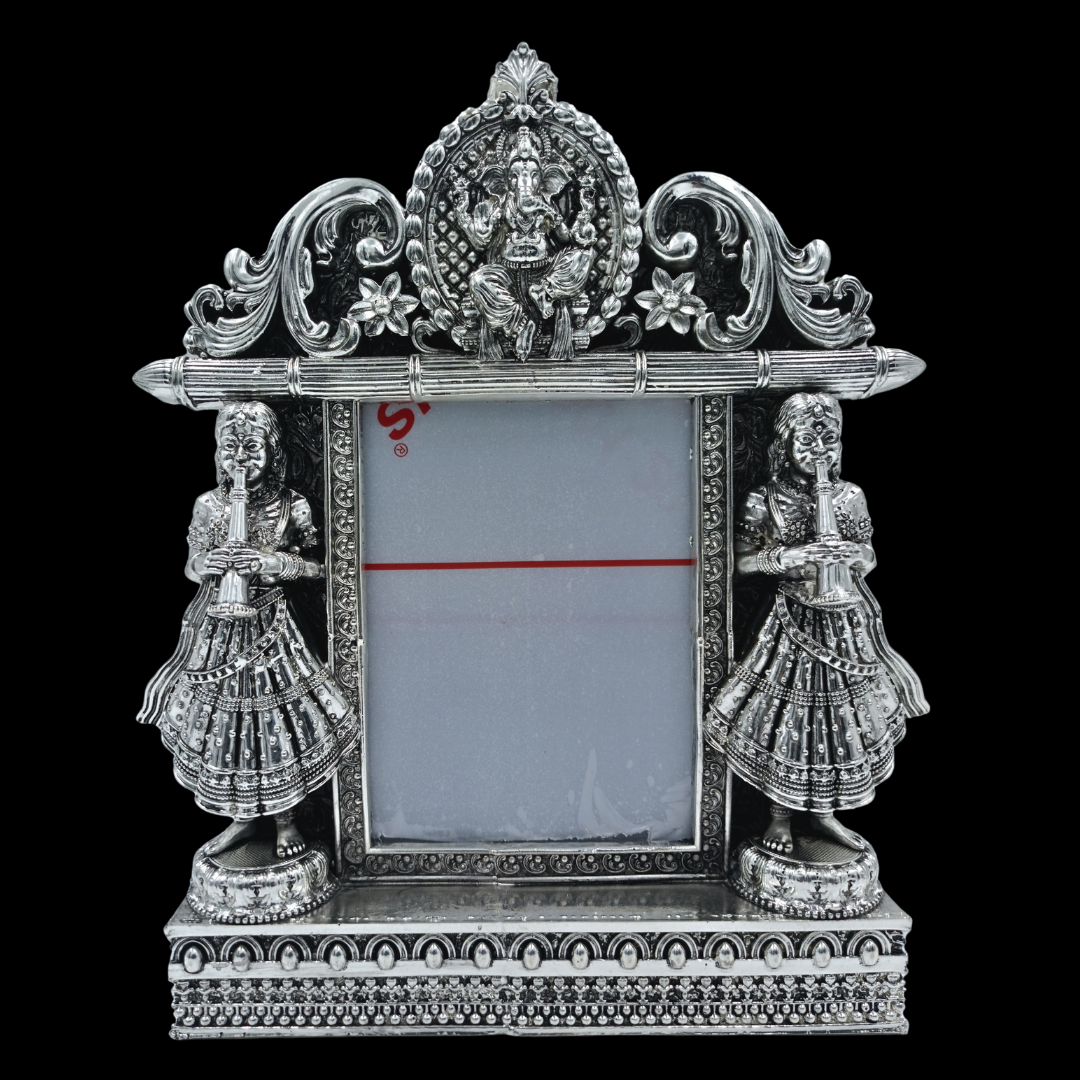 999 Fine Silver Plated Lord Ganesha Photo Frame | Decorative Ganesh Ji Idol Frame | Premium Home & Mandir Decor | Spiritual Gift