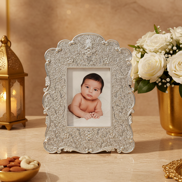 999 Fine Silver Plated Photo Frame | Decorative Floral Art Frame | Premium Home & Mandir Decor | Spiritual Gift