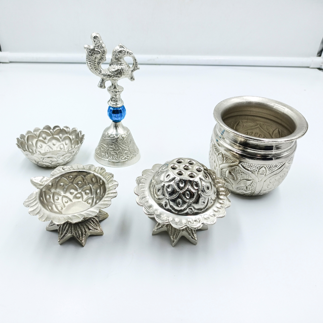 Silver Platted Elephant Pooja Thali Set – Premium Decorative Metal Aarti & Pooja Set | Luxury Finish
