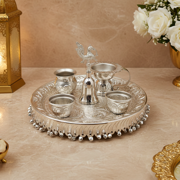 Silver Platted Elephant Pooja Thali Set – Premium Decorative Metal Aarti & Pooja Set | Luxury Finish