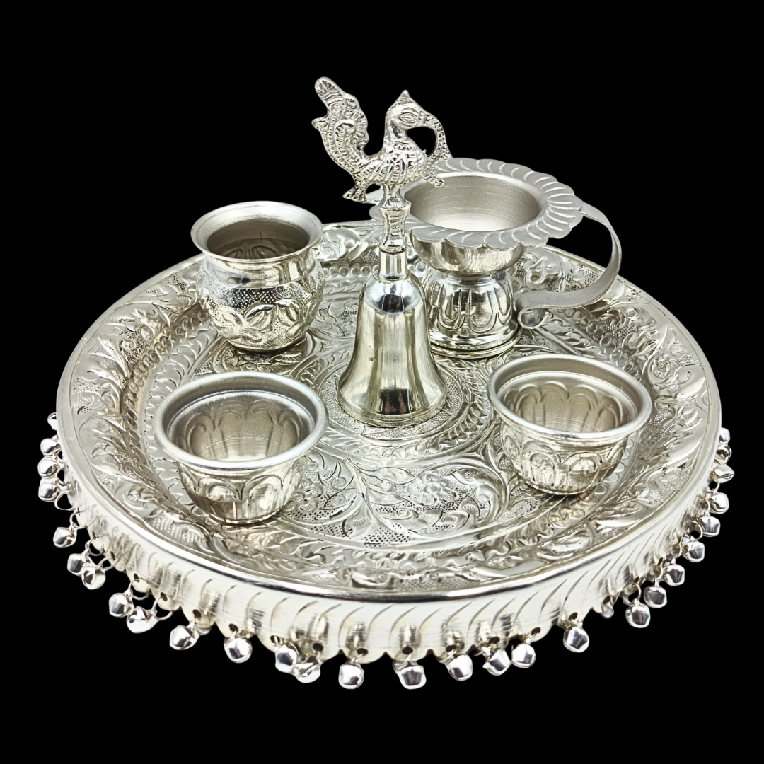 Silver Platted Elephant Pooja Thali Set – Premium Decorative Metal Aarti & Pooja Set | Luxury Finish