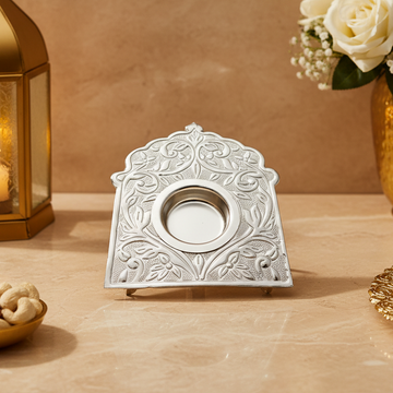 Silver Darbar Floral Diya Candle Holder | Decorative Metal Tealight Holder Pooja Mandir Decor | Home Decor | Festive Gift