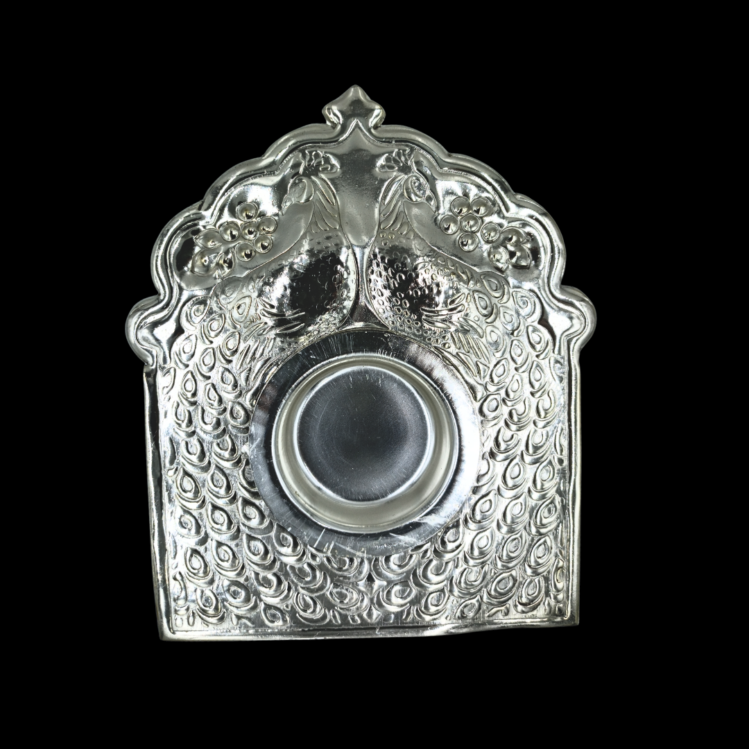 Silver Darbar Floral Diya Candle Holder | Decorative Metal Tealight Holder Pooja Mandir Decor | Home Decor | Festive Gift