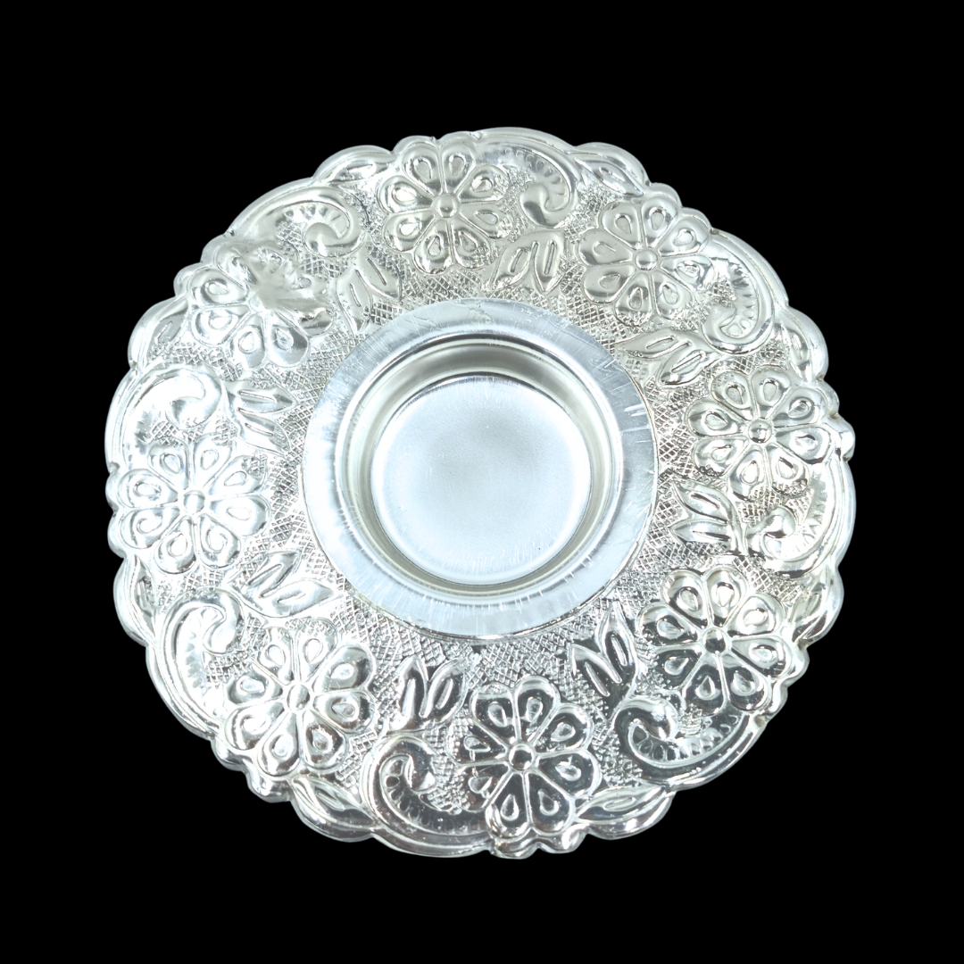 Silver Leaf Diya Candle Holder | Decorative Metal Tealight Holder | Lotus Leaf Diya Stand | Pooja Mandir Decor | Home Decor | Festive Gift
