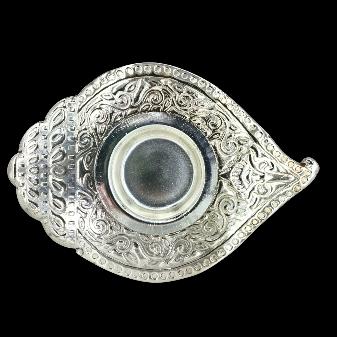 Silver Leaf Diya Candle Holder | Decorative Metal Tealight Holder | Lotus Leaf Diya Stand | Pooja Mandir Decor | Home Decor | Festive Gift