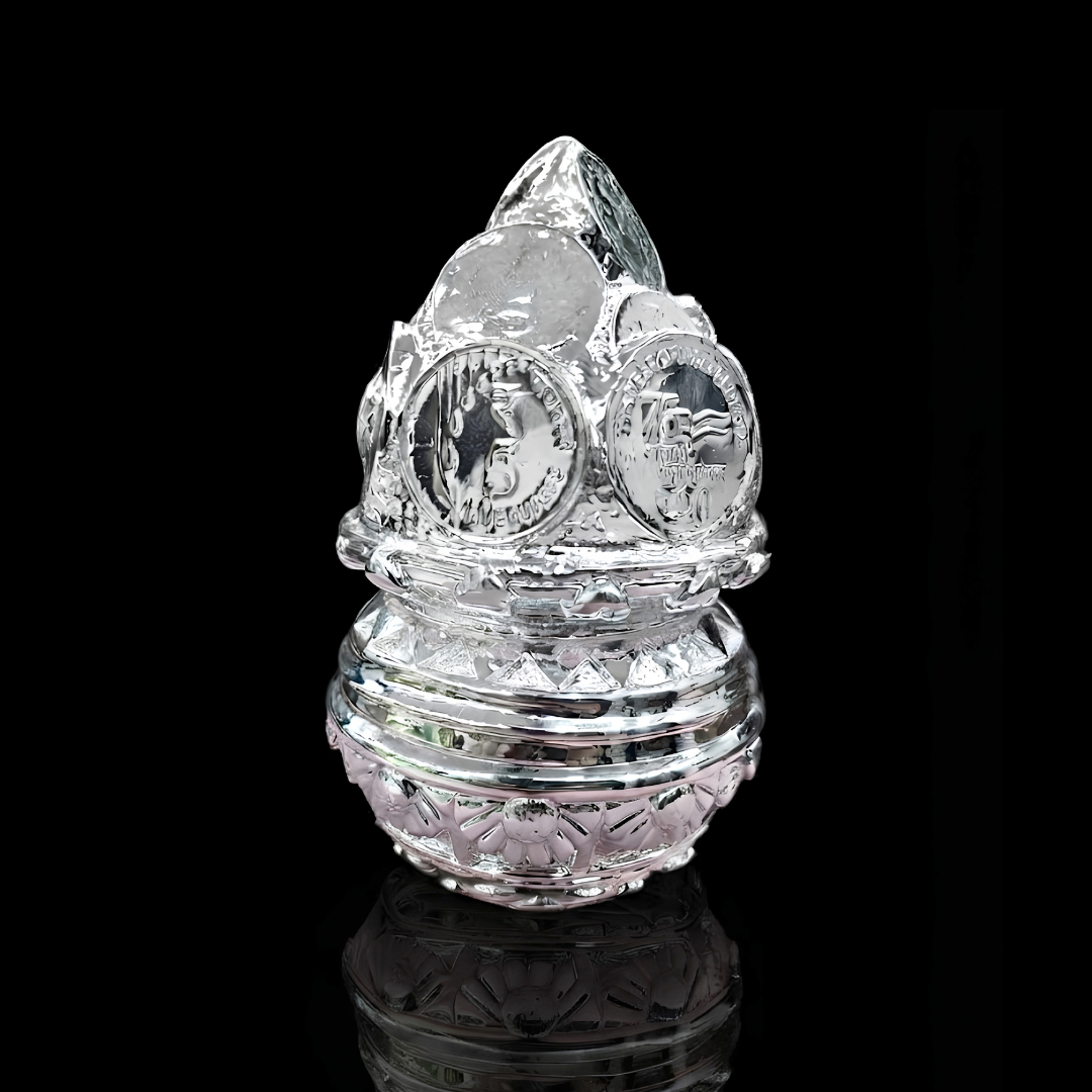 Silver-Plated Kalash Figurine | Decorative Sacred Kalash Statue | Religious Pooja Home Decor | 5 Inch Collectible