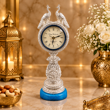 999 Silver Peacock Decorative Table Clock – Elegant Ornate Antique Style