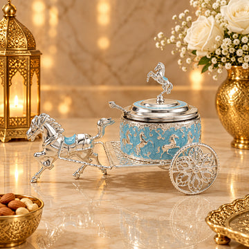 Luxury Horse Cart Dry Fruit Bowl| Silver Plated Decorative Dry Fruit Holder