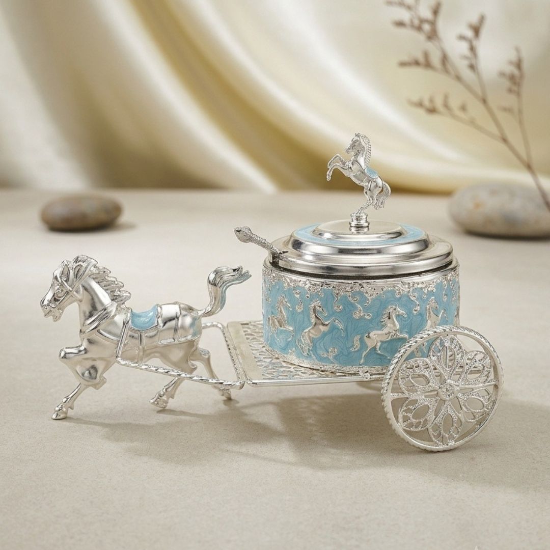 Luxury Horse Cart Dry Fruit Bowl| Silver Plated Decorative Dry Fruit Holder