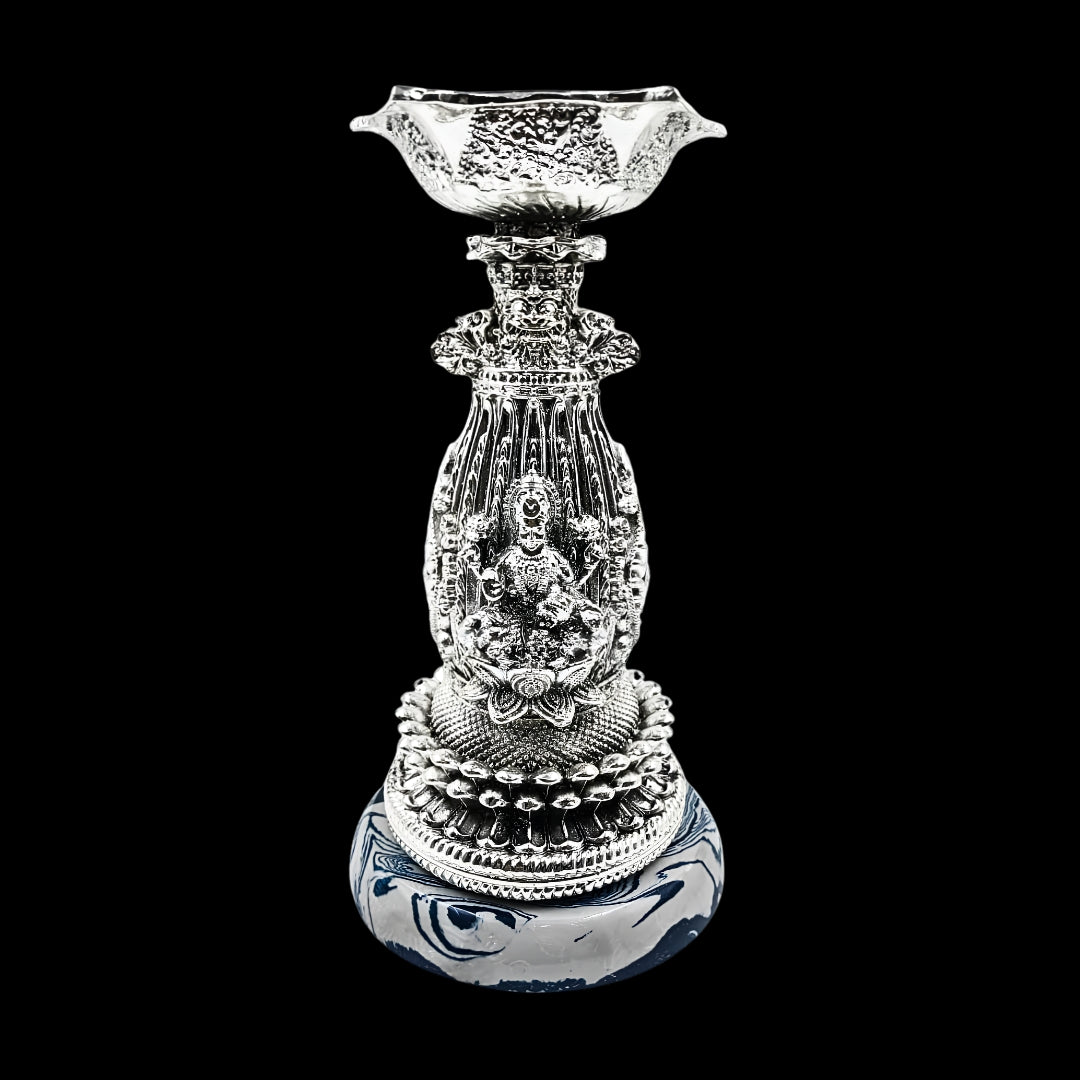 999 Silver Plated Lakshmi Diya Stand | Premium Laxmi Deepak Holder | Traditional Pooja Decor | Luxury Diwali Gift