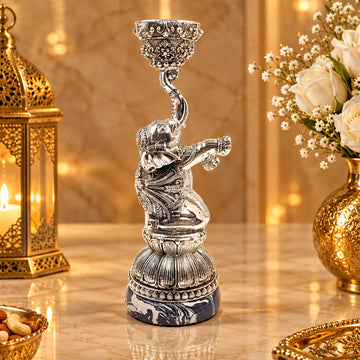 Silver-Plated Elephant Candle Stand Set Of 2 | Decorative Gajraj Candle Holder | Luxury Home Decor & Tablepiece (11" x 4")