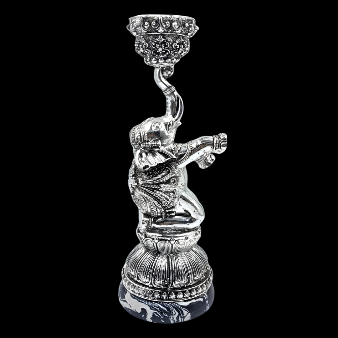 Silver-Plated Elephant Candle Stand Set Of 2 | Decorative Gajraj Candle Holder | Luxury Home Decor & Tablepiece (11" x 4")