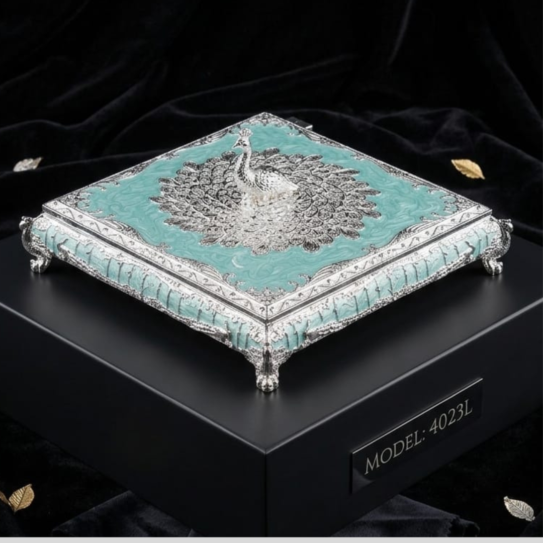 Silver Luxury Peacock Jewelry Box with Lid | Silver Decorative Trinket Box | Squre Storage Box | Wedding Gift | Vanity Organizer | Home Decor Accent