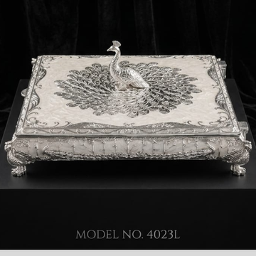 Silver Luxury Peacock Jewelry Box with Lid | Silver Decorative Trinket Box | Squre Storage Box | Wedding Gift | Vanity Organizer | Home Decor Accent