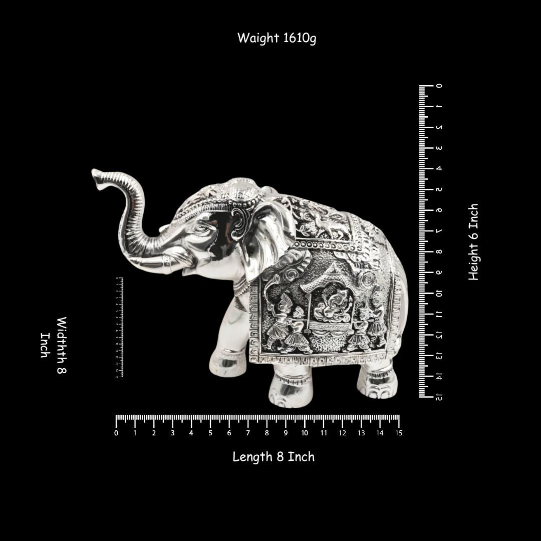 999 Silver Plated Decorative Elephant Statue with Intricate Carving | Luxury Vastu Home Decor & Pooja Showpiece