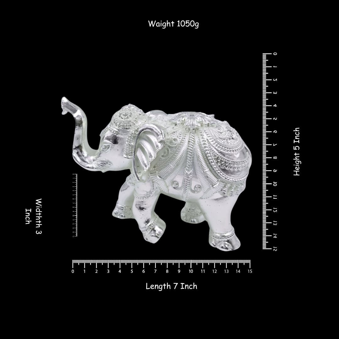 925 Non Oxi Silver Plated Decorative Elephant Statue | Intricate Engraved Elephant Showpiece | Luxury Vastu Home Décor & Gifting