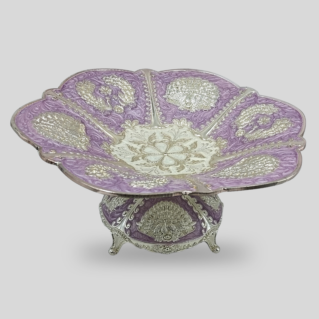 Luxury Decorative Pedestal Fruit Bowl with Peacock Design | Premium Dry Fruit Serving Bowl | 28 x 28 x 13 cm | 630g | Elegant Centerpiece Gift