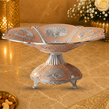 Luxury Decorative Pedestal Fruit Bowl with Peacock Design | Premium Dry Fruit Serving Bowl | 28 x 28 x 13 cm | 630g | Elegant Centerpiece Gift