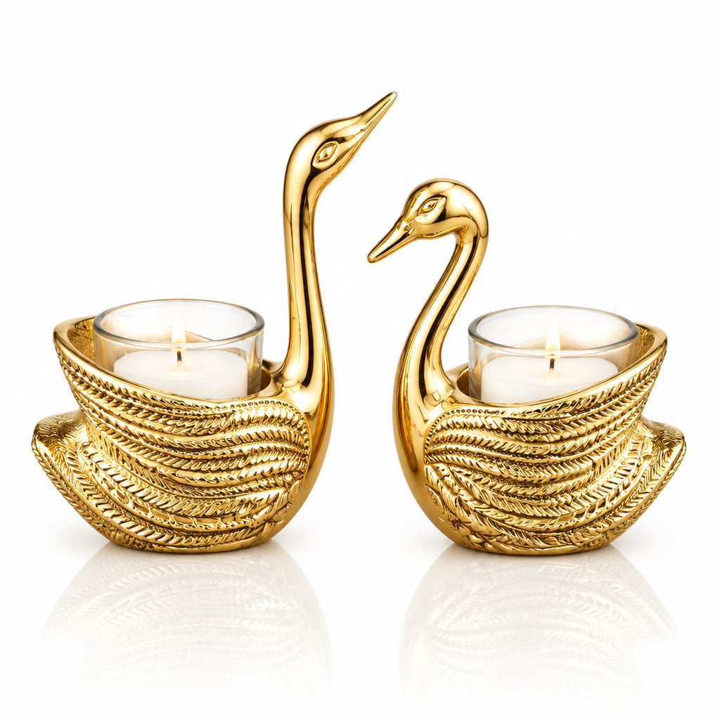 Silver-Plated Swan Pair Candle Stand, Decorative Tealight Holders, Table Centerpiece & Gift Item