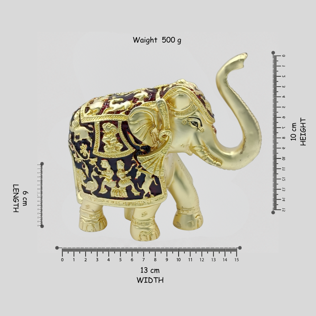 Royal Gold Elephant Showpiece – Decorative Lucky Elephant Statue for Home Décor, Office Desk, Living Room & Gift Item (13 x 6 x 10 cm)