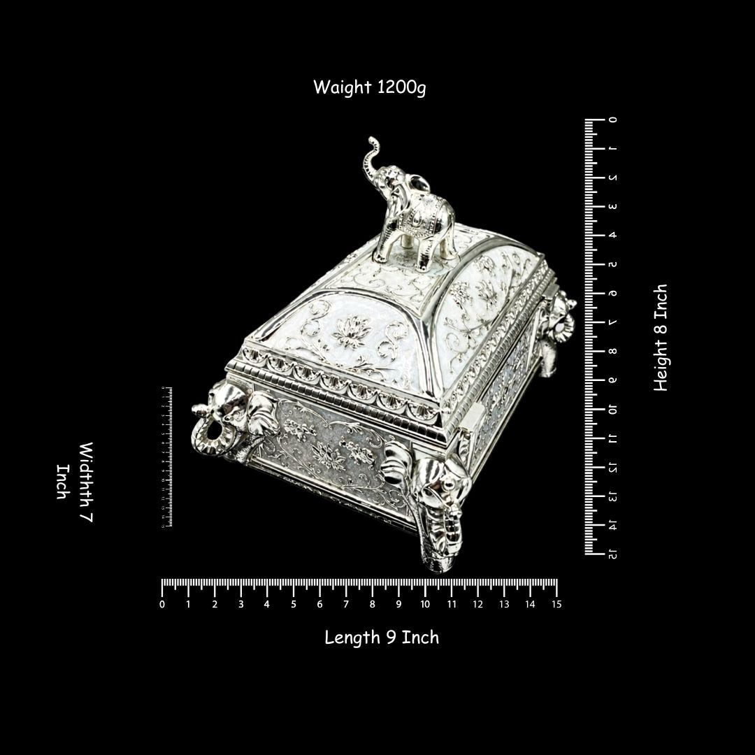 Silver Plated Elephant Jewellery Box 9×7×8 Inch | Luxury Decorative Jewelry Storage Box | Royal Elephant Gift Box | Indian Wedding Gift