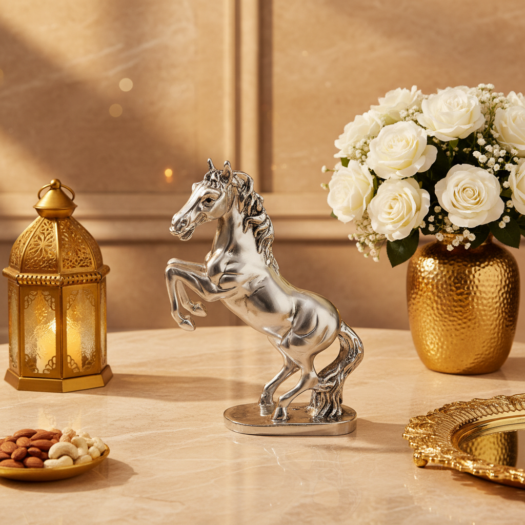 Silver Plated Rearing Horse Showpiece for Home Decor | Lucky Horse Figurine Statue | Tabletop Decorative Accent | Living Room & Office Decoration Gift