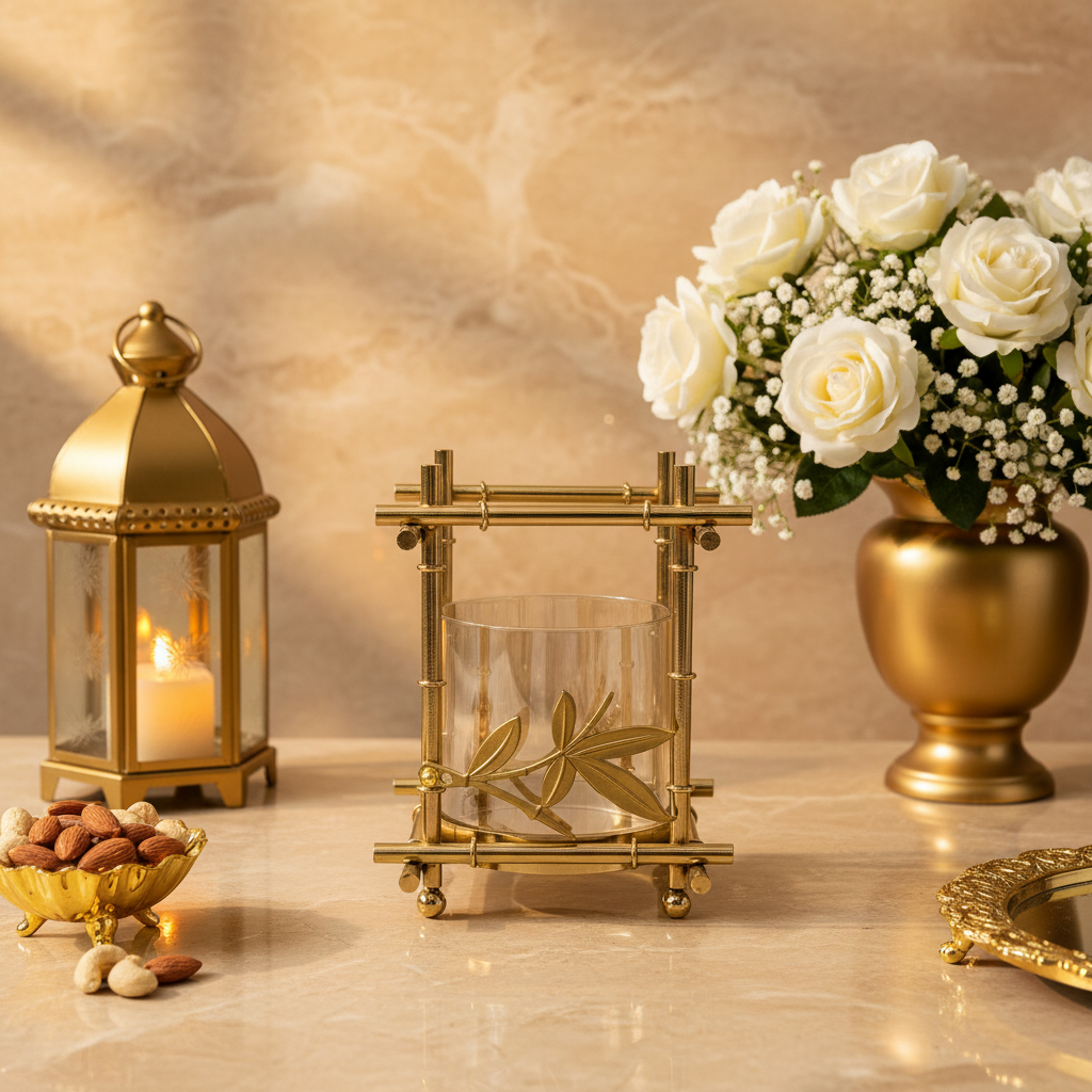 Modern  Decorative Candle Holder with Crystal Accent | Luxury Tabletop Candle Stand | Elegant Home Decor Centerpiece | Living Room & Dining Table Decoration
