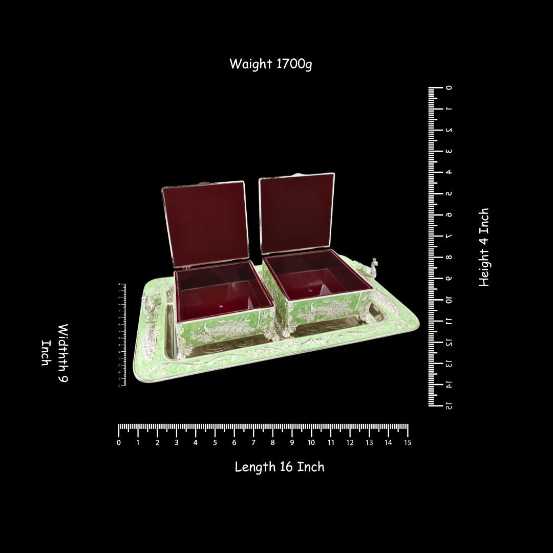 Silver-Plated Square Bowl Set with Tray, Peach & White Decorative Containers, Table Centerpiece & Gift