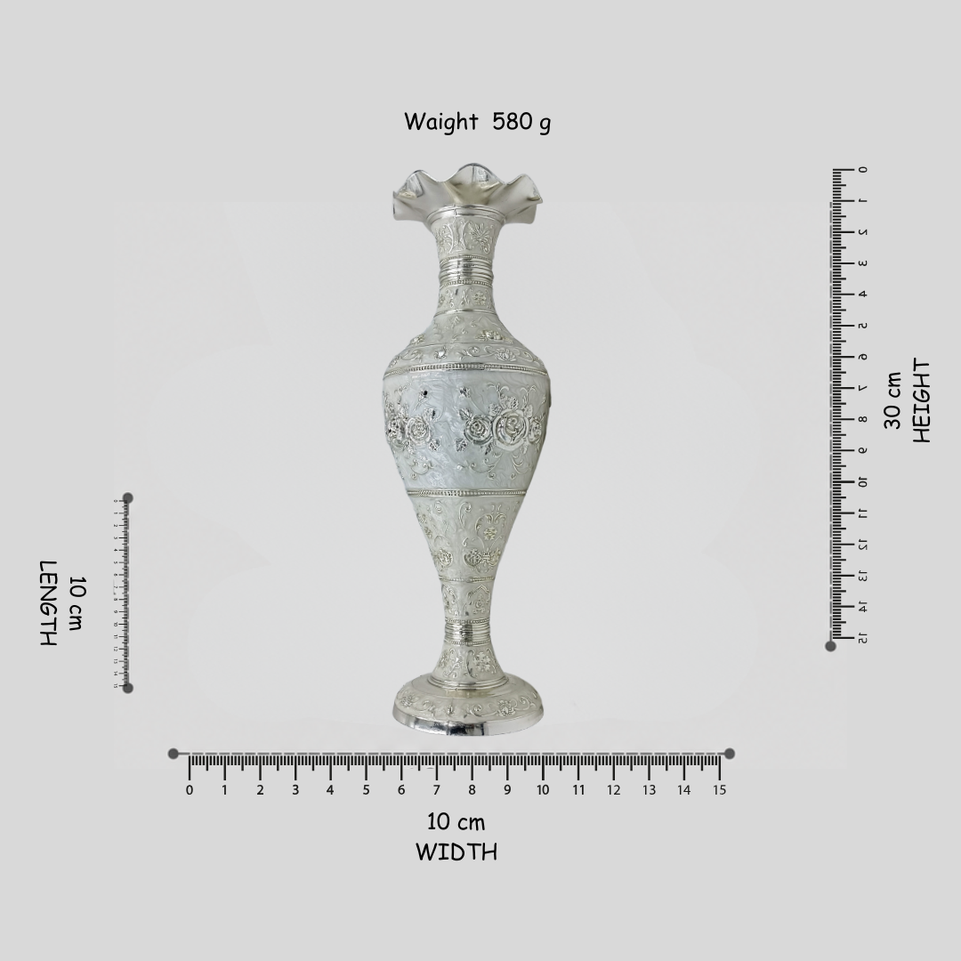 Luxury Silver Plated Decorative Flower Vase with Embossed Floral Design | Elegant Metal Vase for Home Decor, Living Room, Wedding & Gift