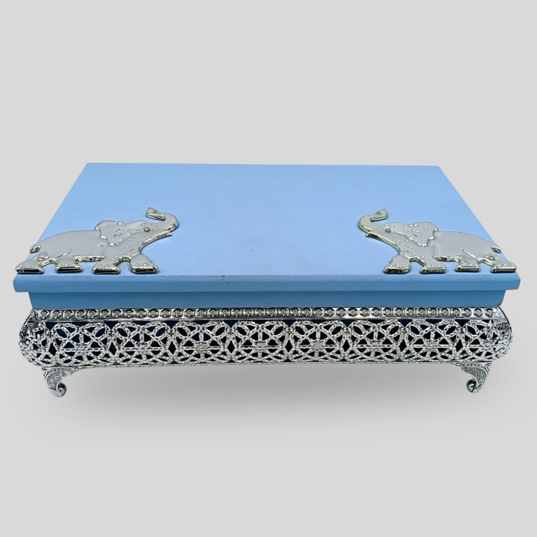 German Silver Wooden Dry Fruit & Jewelry Elephant Silver Desighn Box 2 Compartments