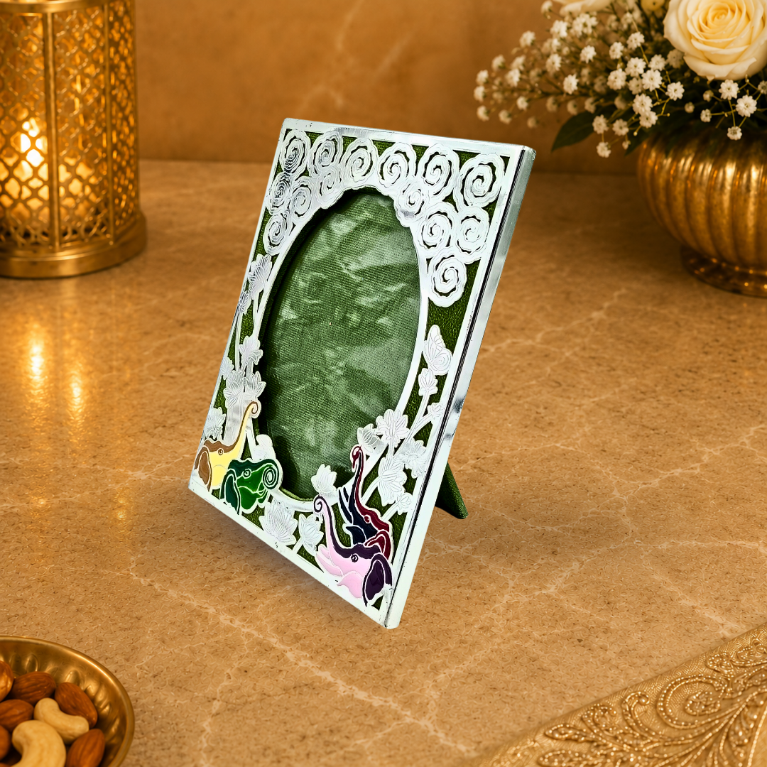Luxury Silver Plated Floral & Animal Photo Frame | Elegant Home Décor & Premium Gift Item