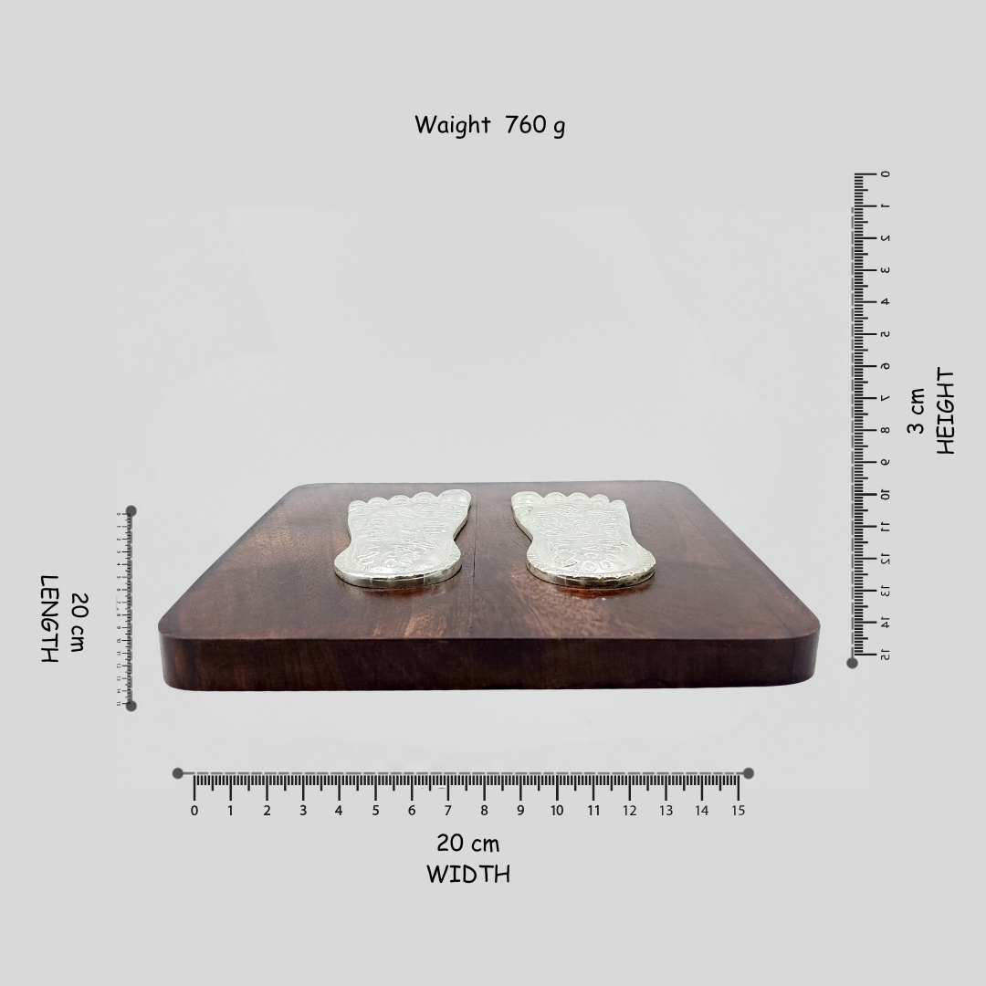 999 Silver Plated Charan Paduka on Wooden Base | Sacred Lakshmi Footprints for Home Temple, Pooja Room & Diwali Decor | Vastu Spiritual Gift