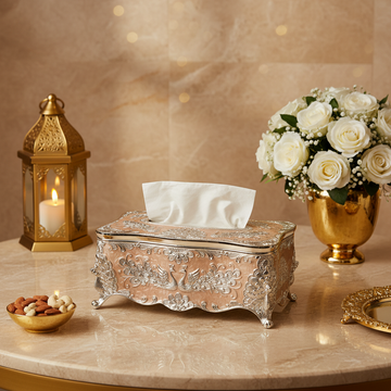 Luxury Silver Peacock Tissue Box Holder | Premium Decorative Facial Tissue Organizer | Elegant Tabletop Tissue Case for Living Room, Dining Table & Office