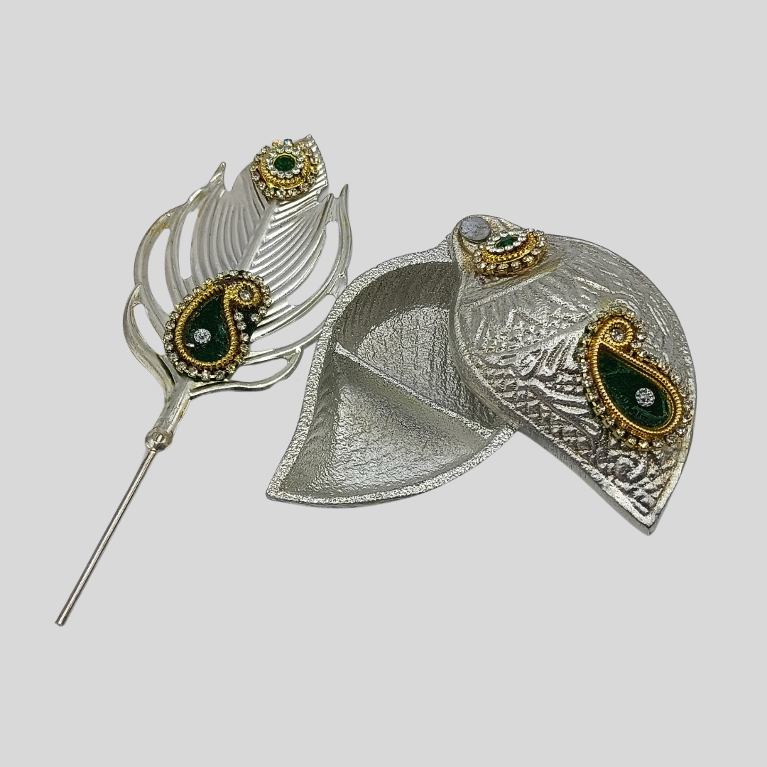 Decorative Silver Platted Tilak Chopda & Tilak Stick Combo (Gift Box Packed)