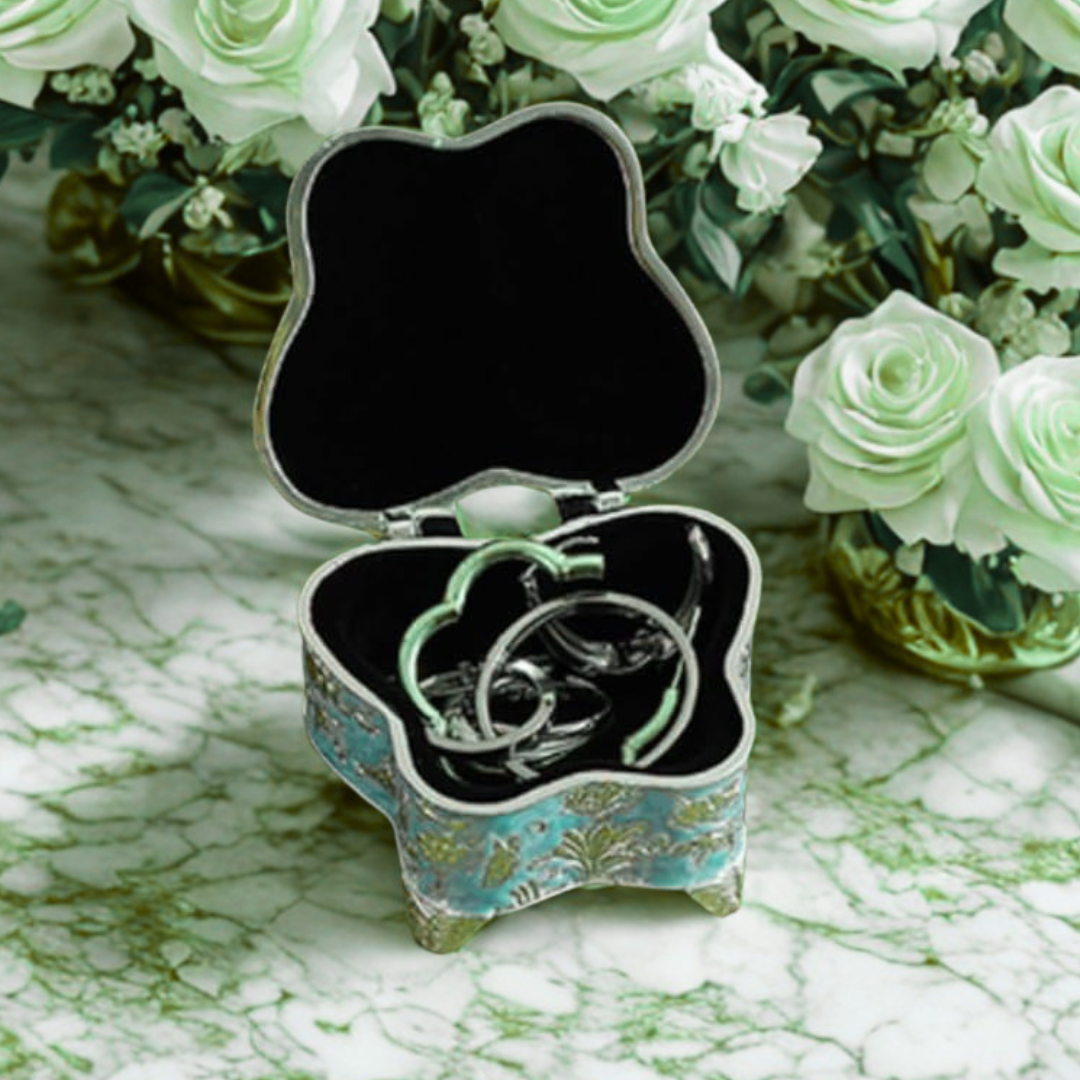 Butterfly Jewelry Box Scroll Pattern Floral Butterfly Jewelry Box Four Feet Keepsake Case Decorative, Green|Home