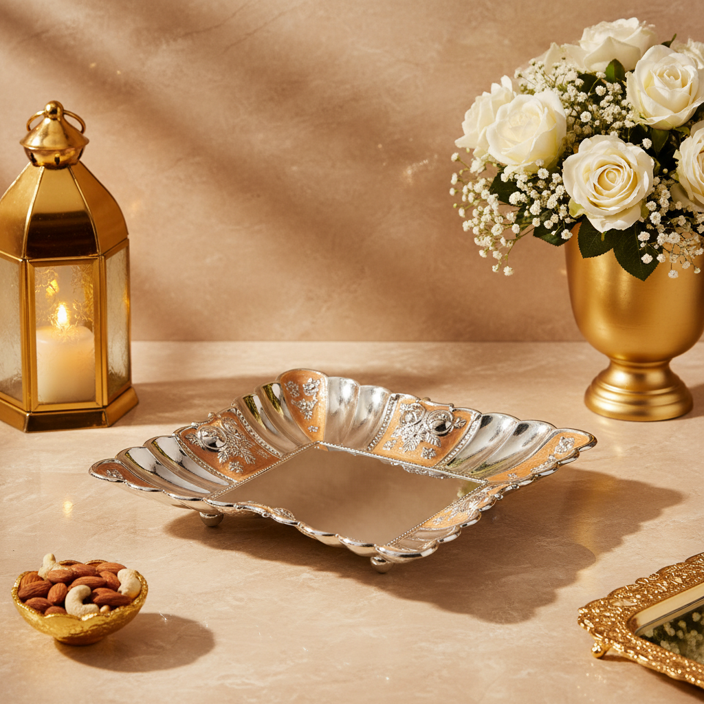 Square Enamel Tray Serving platter | 1 Section Dry Fruit Tray | Decorative Candy Dish