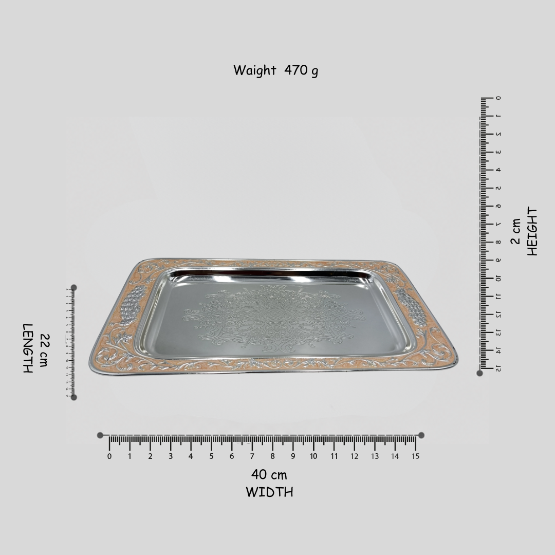 Silver Rectangle Serving Tray (15 inches) | Best Gift for Diwali, Wedding, Anniversary & Housewarming | Elegant Decorative Tray for Dry Fruits, Sweets & Snacks (Peach)