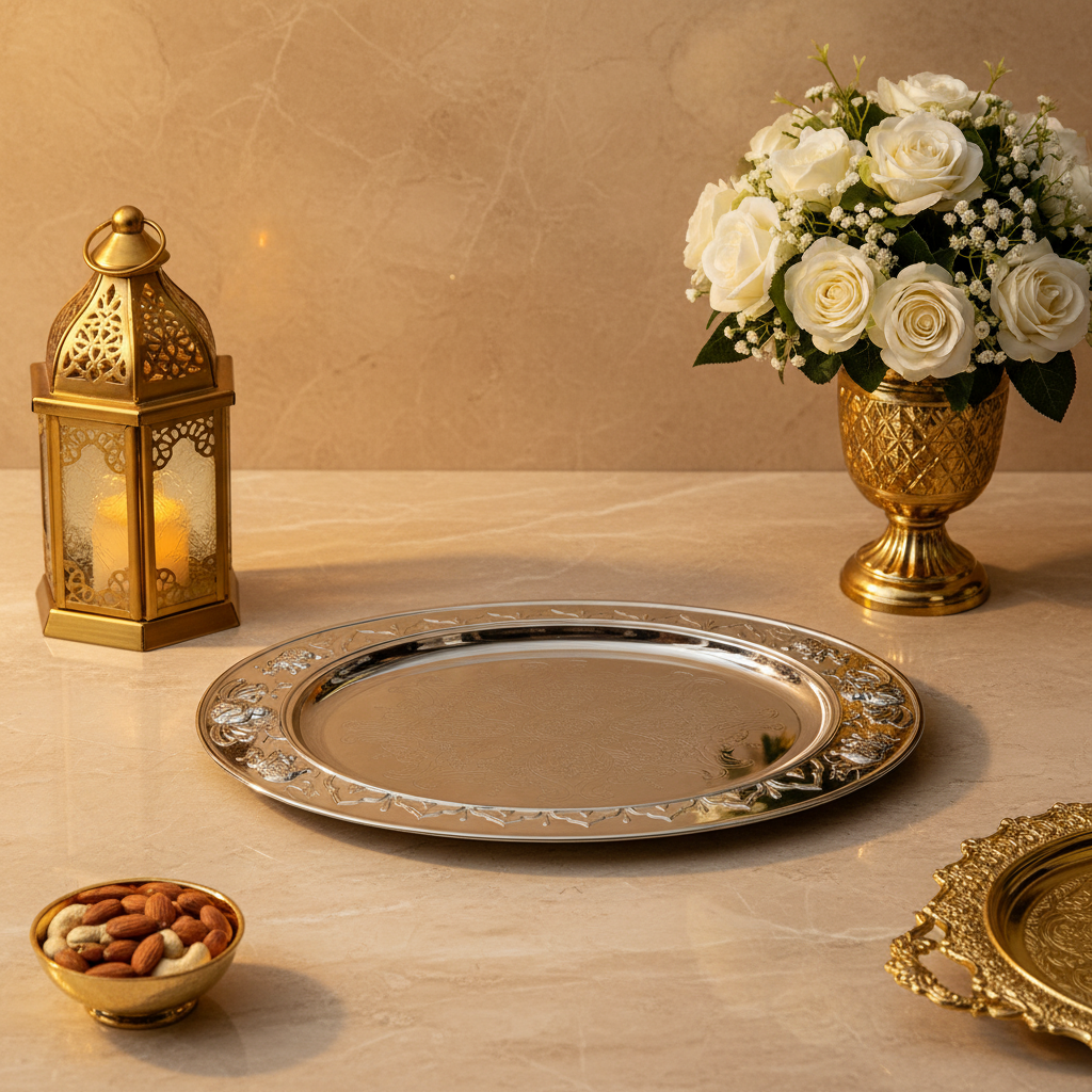Silver Oval Serving Tray Best Gift for Diwali, Wedding, Anniversary & Housewarming | Elegant Decorative Tray for Dry Fruits, Sweets & Snacks White