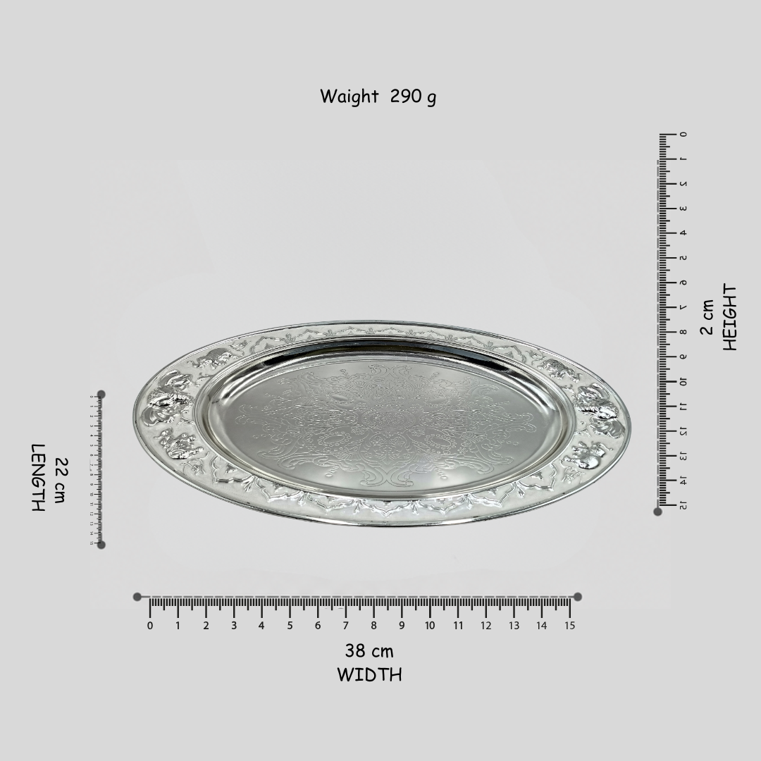 Silver Oval Serving Tray Best Gift for Diwali, Wedding, Anniversary & Housewarming | Elegant Decorative Tray for Dry Fruits, Sweets & Snacks White