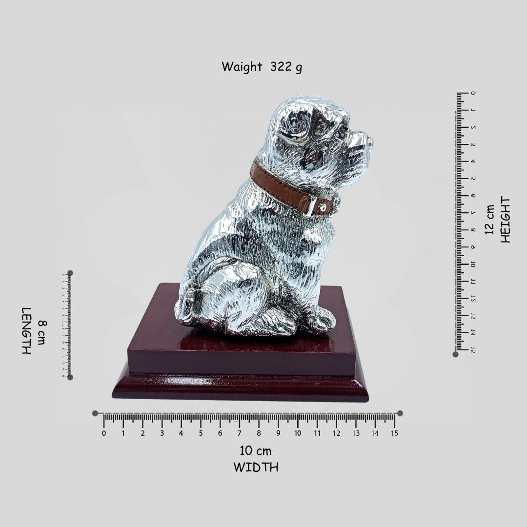 Silver Plated Puppy Dog Figurine on Wooden Base | Luxury Dog Statue | Pet Lover Gift | Home Office Desk Decor | Collectible Animal Sculpture