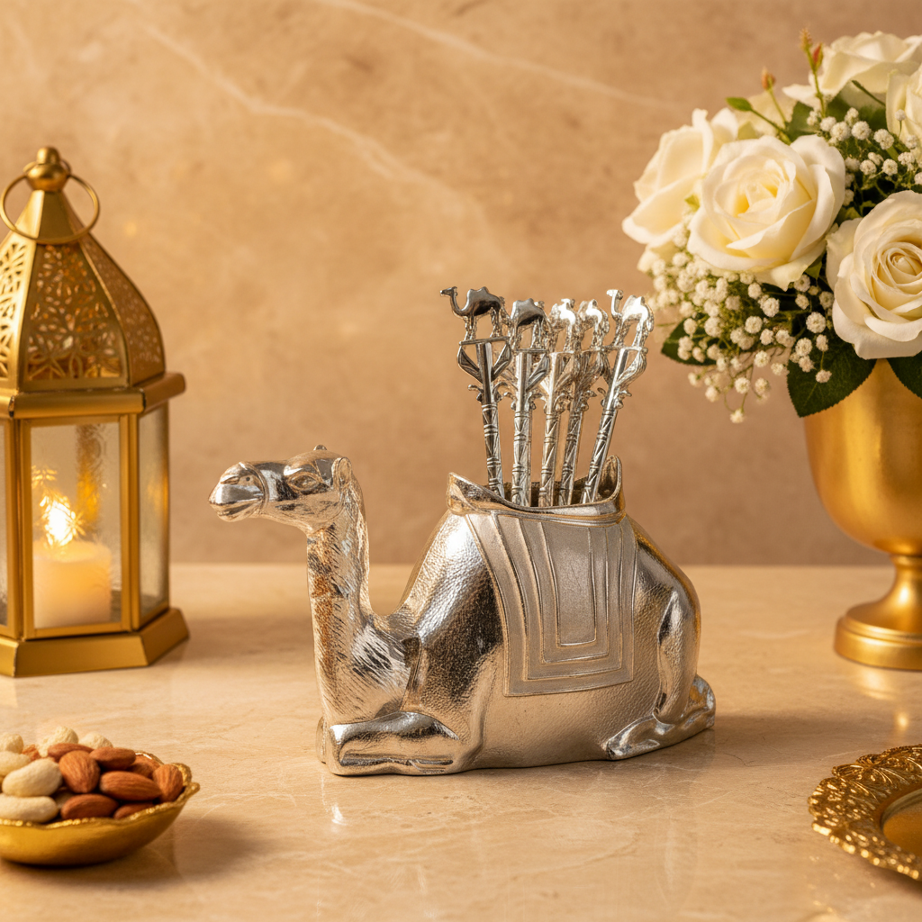 Silver Plated Camel Spoon Holder Set of 12 for Home, Spoon Set for Dining Table