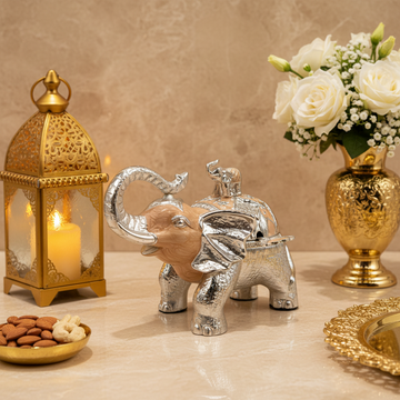 Elephant Shape Mouth Freshener Pot with Spoon | Silver Polish Candy Pot for Dining Table, Kitchen and Gift Use