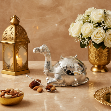 Camel Shape Mouth Freshener Pot with Spoon | Silver Polish Candy Pot for Dining Table, Kitchen and Gift