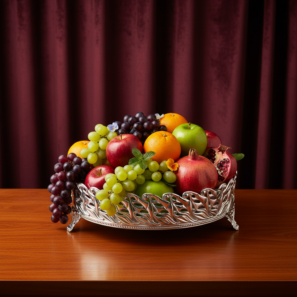 Luxury Silver Plated Round Serving Tray | Decorative Fruit Basket | Dry Fruit Platter | Centerpiece Bowl | Wedding Gift | Home Decor