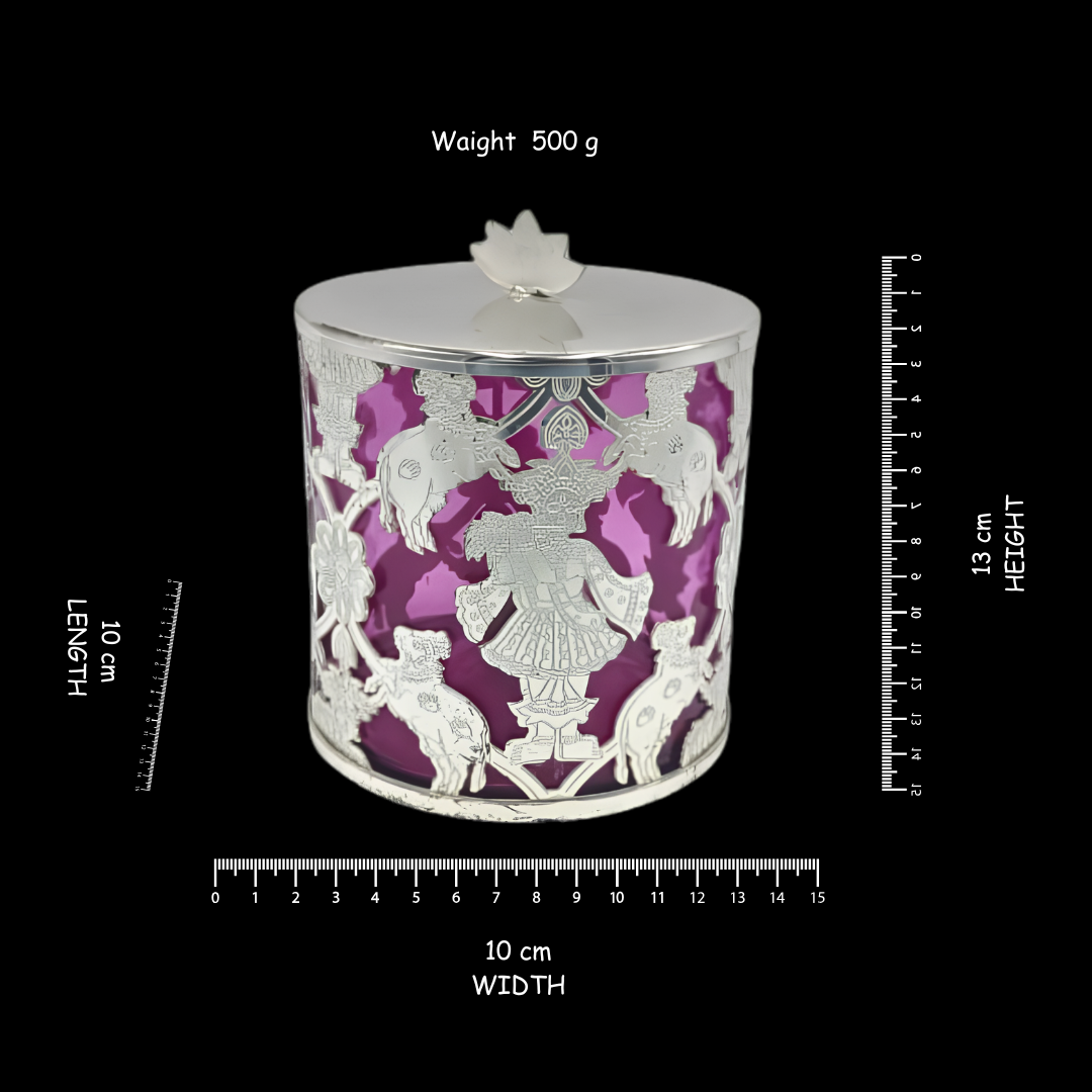 Silver Plated Decorative Storage Jar with Lid | Candy Jar | Dry Fruit Container | Coffee Tea Sugar Canister | Purple Home Decor