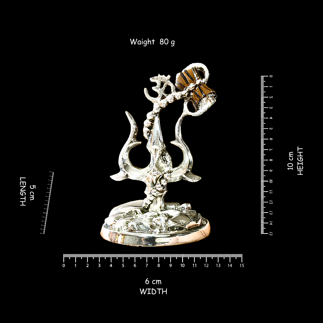 Silver Plated Lord Shiva Trishul Statue | Trident with Damru Idol | Mahadev Decor | Hindu Spiritual Gift | Pooja Room Decoration